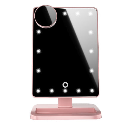 Espejo de maquillaje con pantalla táctil y 20 luces LED, altavoz Bluetooth y luz de aumento de 10 aumentos.
