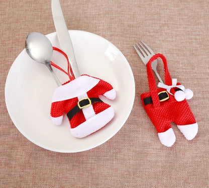 Juego de 6 cubiertos navideños para Año Nuevo, cuchillos, tenedores, pantalones, faldas y adornos navideños para el hogar.