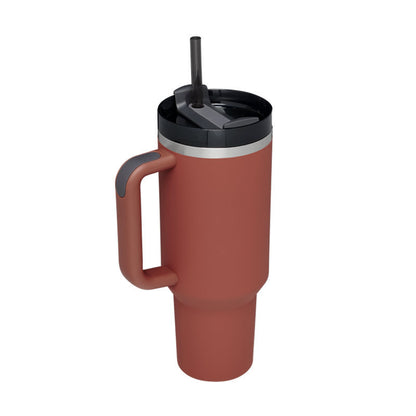 Vaso de 40 oz con asa, pajita aislante, de acero inoxidable, a prueba de derrames, taza de café al vacío con tapa, taza cónica.