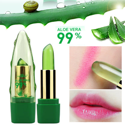 Lápiz labial de aloe vera con gel que cambia de color, hidratante, antisecado, desalinizante, de grano fino, cuidado labial.
