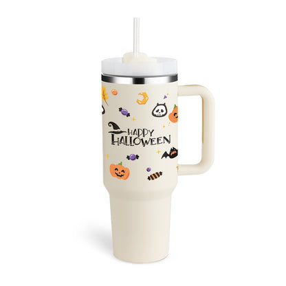 Vaso de 40 oz con asa, pajita aislante, de acero inoxidable, a prueba de derrames, taza de café al vacío con tapa, taza cónica.