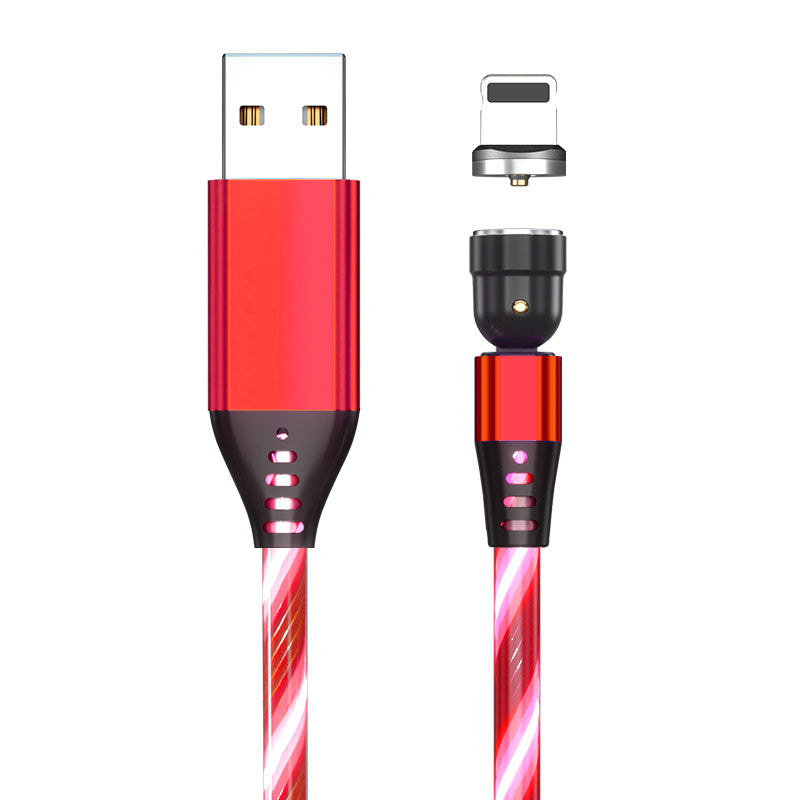 Cable magnético luminoso giratorio 540, carga rápida de 3 A, para teléfono móvil, cable micro USB tipo C para iPhone.