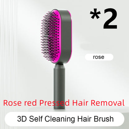 Cepillo autolimpiante para el cabello para mujeres, con una sola tecla, para la pérdida del cabello, masajeador de bolsas de aire, peine para el cuero cabelludo, cepillo antiestático.