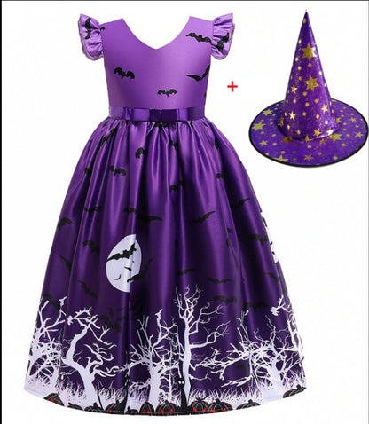 Vestido de princesa de Halloween con malla estampada de Halloween