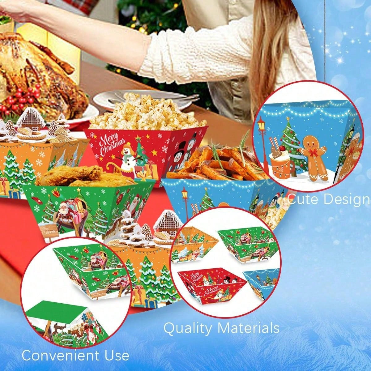 12-Pack Christmas Paper Food Trays