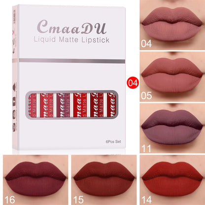 6 cajas de lápiz labial mate antiadherente resistente al agua y brillo labial de larga duración