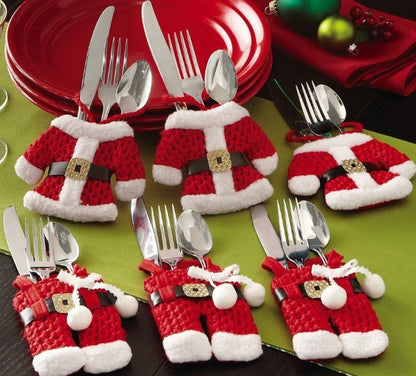 Juego de 6 cubiertos navideños para Año Nuevo, cuchillos, tenedores, pantalones, faldas y adornos navideños para el hogar.