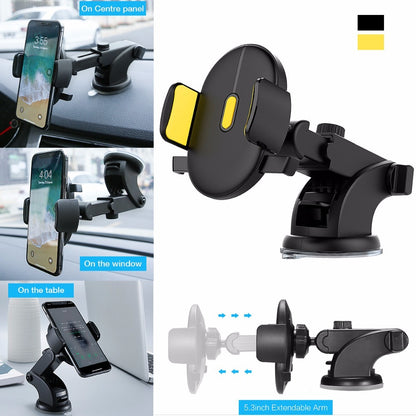 Soporte para teléfono de coche con varilla larga telescópica y ventosa para salpicadero de coche.