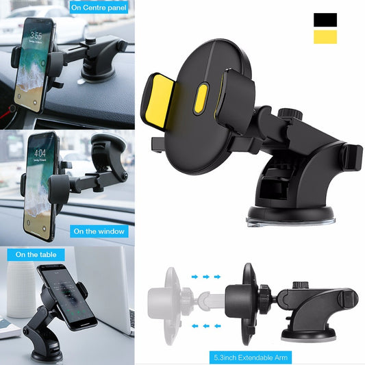 Soporte para teléfono de coche con varilla larga telescópica y ventosa para salpicadero de coche.