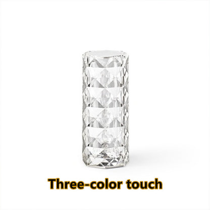 Lámpara de cristal nórdica, lámpara de mesa USB, lámpara de dormitorio con atenuación táctil, luz nocturna de diamante, lámpara de proyector rosa, decoración