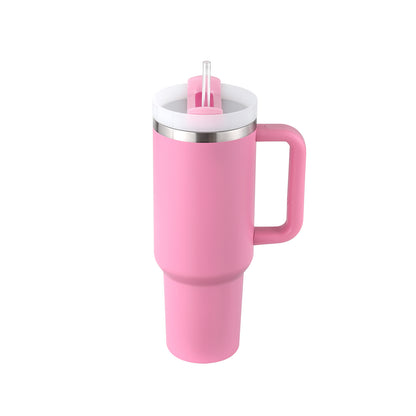 Vaso de 40 oz con asa, pajita aislante, de acero inoxidable, a prueba de derrames, taza de café al vacío con tapa, taza cónica.