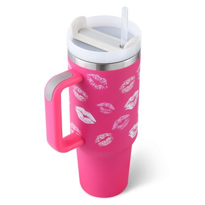 Vaso de 40 oz con asa, pajita aislante, de acero inoxidable, a prueba de derrames, taza de café al vacío con tapa, taza cónica.