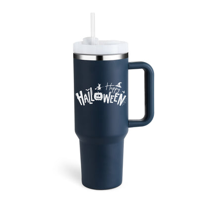 Vaso de 40 oz con asa, pajita aislante, de acero inoxidable, a prueba de derrames, taza de café al vacío con tapa, taza cónica.