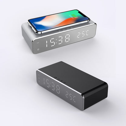 Reloj despertador eléctrico LED con cargador inalámbrico, reloj despertador digital, termómetro, reloj de espejo HD