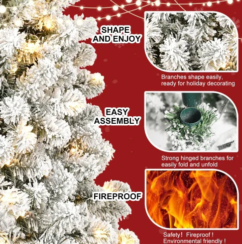 Snow-Flocked 6ft Pre-Lit Christmas Tree (300 Lights)