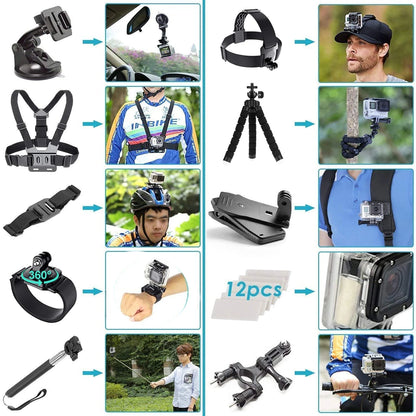 Accesorios para cámara de acción GoPro Hero 9, 8, 7, 5 y 4, mochila DJI Osmo Action, ventosa para montura de cristal, funda 4K y casco.