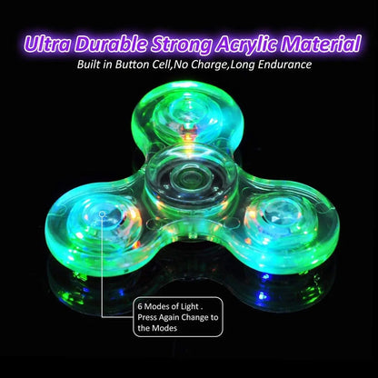 Fidget Spinner de mano con luz LED luminosa de cristal que brilla en la oscuridad, juguetes EDC para aliviar el estrés, giroscopio cinético para niños.