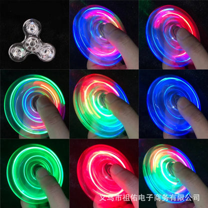 Fidget Spinner de mano con luz LED luminosa de cristal que brilla en la oscuridad, juguetes EDC para aliviar el estrés, giroscopio cinético para niños.