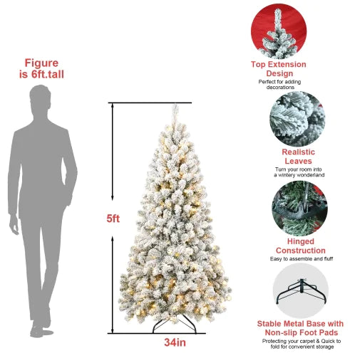 Snow-Flocked 6ft Pre-Lit Christmas Tree (300 Lights)