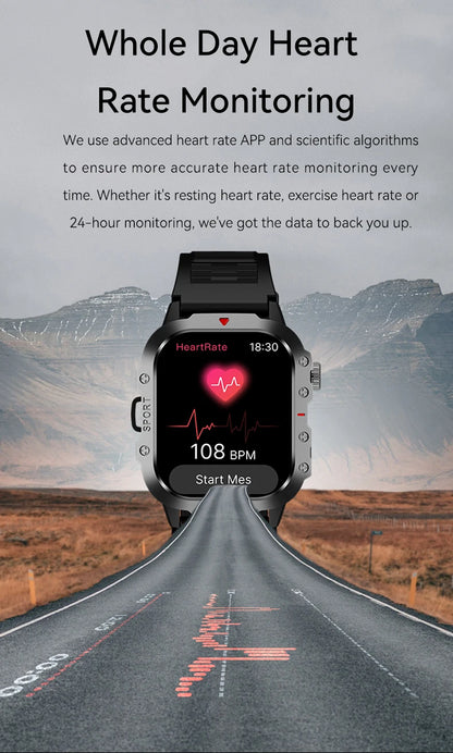 LAXASFIT 2025 - Reloj inteligente militar resistente para hombre, para exteriores, pantalla táctil HD de 2,01", llamadas de voz y Bluetooth
