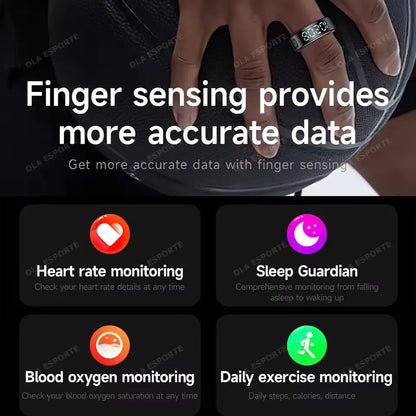 Anillo inteligente R12 2025 con pantalla táctil, carga inalámbrica, control de salud, resistente al agua hasta 5 ATM, para hombres y mujeres.