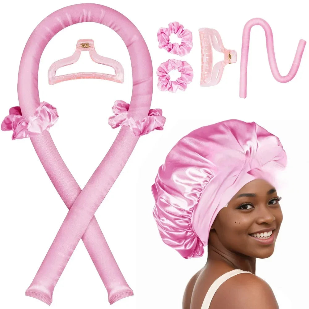 Heatless Curling Rod Satin Silk Sleeping Cap Set Headwrap Natural Curly Hair Long Hair Care Wave Sleeping Curling Styling Tool Selectia
