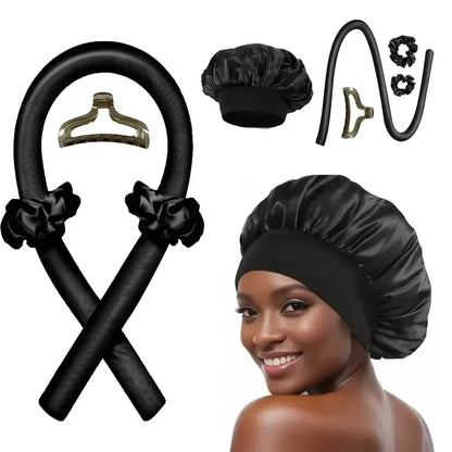 Heatless Curling Rod Satin Silk Sleeping Cap Set Headwrap Natural Curly Hair Long Hair Care Wave Sleeping Curling Styling Tool Selectia