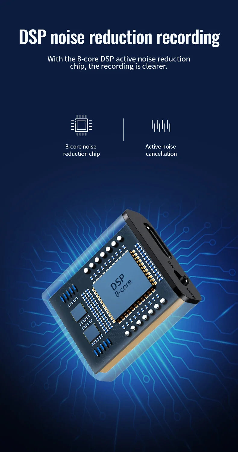 Mini grabadora de voz portátil inteligente, grabación de audio activada por voz, grabadora de sonido HD con reducción de ruido, reproductor MP3 con imán OTG