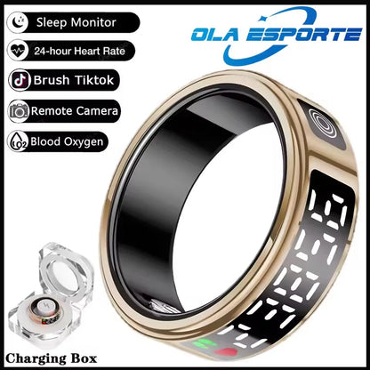 Anillo inteligente R12 2025 con pantalla táctil, carga inalámbrica, control de salud, resistente al agua hasta 5 ATM, para hombres y mujeres.