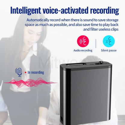 Mini grabadora de voz portátil inteligente, grabación de audio activada por voz, grabadora de sonido HD con reducción de ruido, reproductor MP3 con imán OTG