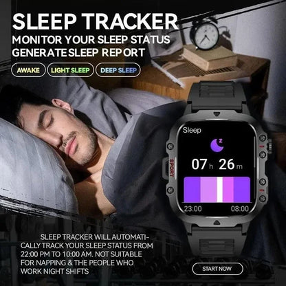 LAXASFIT 2025 - Reloj inteligente militar resistente para hombre, para exteriores, pantalla táctil HD de 2,01", llamadas de voz y Bluetooth