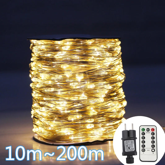 Guirnalda de luces LED de 100 m para exteriores, ideal para Navidad, Año Nuevo, bodas, fiestas, terrazas, camping, decoración de árboles de Navidad.