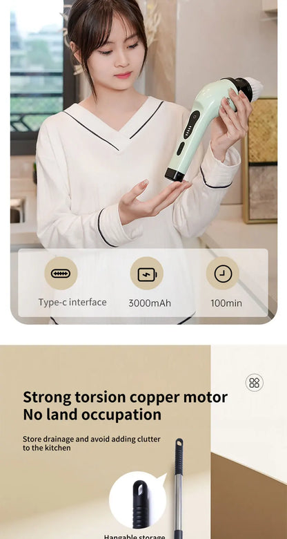 Fregador giratorio inalámbrico para el hogar, aparatos de cocina, cepillos para el cabello, escobas de baño, fregonas de inodoro, cepillo de limpieza eléctrico multiusos.