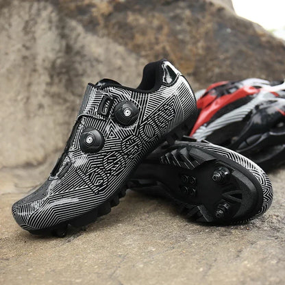 Zapatillas profesionales para hombre, ultraligeras, con doble hebilla, para ciclismo de montaña, luminosas, con calas autoblocantes