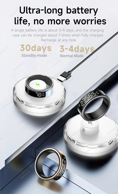 Anillo inteligente R12 2025 con pantalla táctil, carga inalámbrica, control de salud, resistente al agua hasta 5 ATM, para hombres y mujeres.