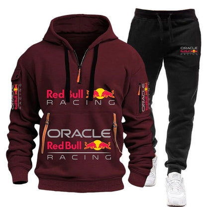 Conjunto de sudadera con capucha y pantalones deportivos Red Bull Racing para hombre, otoño/invierno, 2 piezas, con cremallera y múltiples bolsillos, muy vendido.