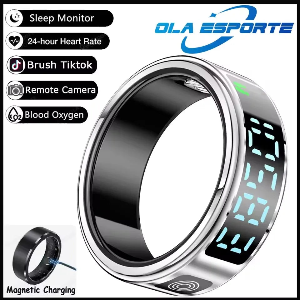 Anillo inteligente R12 2025 con pantalla táctil, carga inalámbrica, control de salud, resistente al agua hasta 5 ATM, para hombres y mujeres.