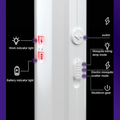 Matamoscas eléctrico de mano de 3000 V, 2 en 1, con lámpara antimosquitos recargable por USB, control de plagas.