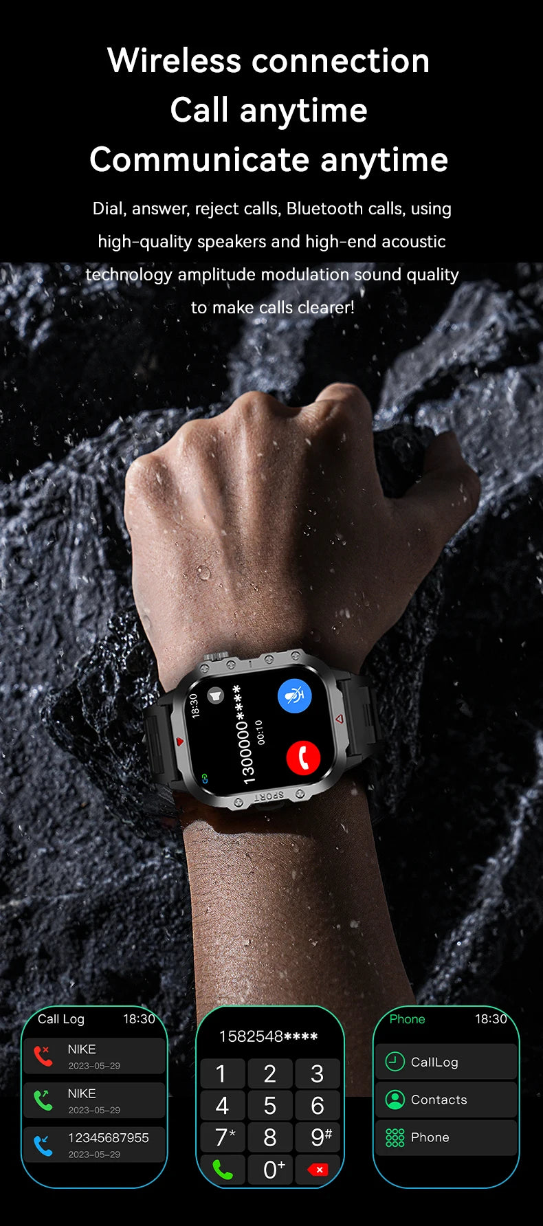 LAXASFIT 2025 - Reloj inteligente militar resistente para hombre, para exteriores, pantalla táctil HD de 2,01", llamadas de voz y Bluetooth
