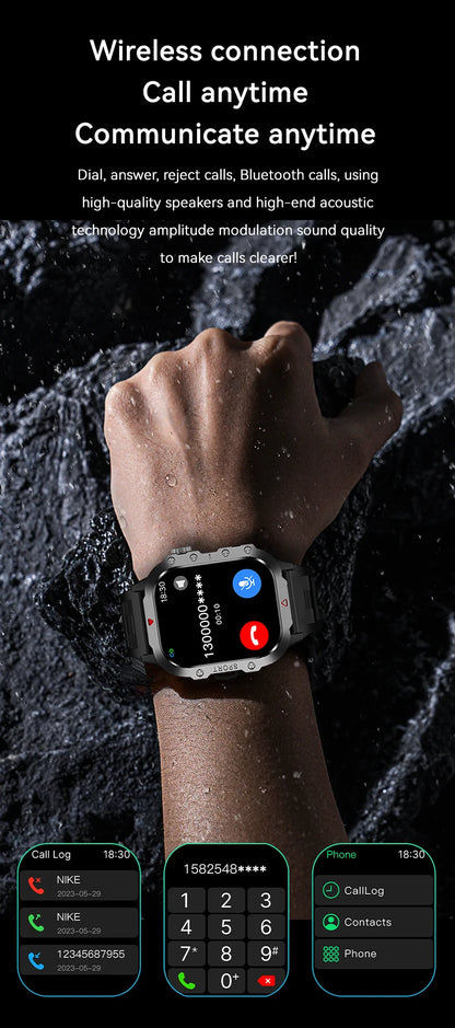 LAXASFIT 2025 - Reloj inteligente militar resistente para hombre, para exteriores, pantalla táctil HD de 2,01", llamadas de voz y Bluetooth