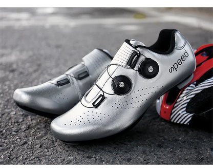 Zapatillas profesionales para hombre, ultraligeras, con doble hebilla, para ciclismo de montaña, luminosas, con calas autoblocantes