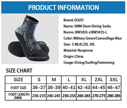 Calcetines de buceo de neopreno de 5 mm, para verano, para deportes de buceo, para surf, playa, antideslizantes, aletas de natación, resistentes a la arena y a los baños de hielo.