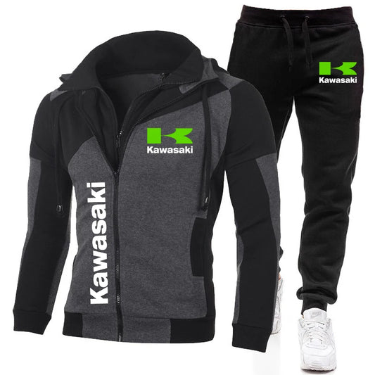 Conjunto de sudadera y pantalón con cremallera y logotipo de Kawasaki para hombre, equipo de carreras de motos, moda 2025, sudadera con cremallera, pantalón, traje, abrigo deportivo