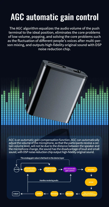Mini grabadora de voz portátil inteligente, grabación de audio activada por voz, grabadora de sonido HD con reducción de ruido, reproductor MP3 con imán OTG
