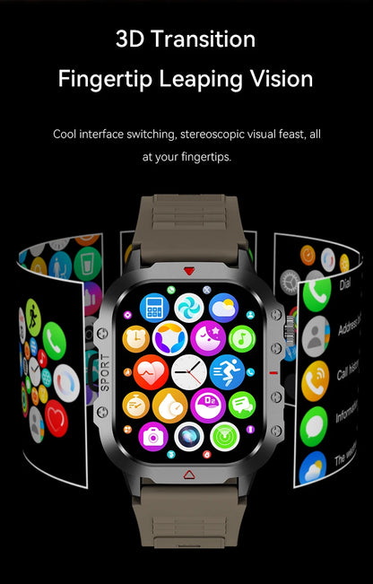 LAXASFIT 2025 - Reloj inteligente militar resistente para hombre, para exteriores, pantalla táctil HD de 2,01", llamadas de voz y Bluetooth