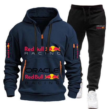 Conjunto de sudadera con capucha y pantalones deportivos Red Bull Racing para hombre, otoño/invierno, 2 piezas, con cremallera y múltiples bolsillos, muy vendido.