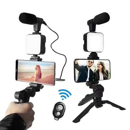 Kit de vlogging para smartphone COOL DIER con trípode, soporte para teléfono, mini micrófono, luz LED de relleno, para TikTok, transmisión en vivo, vídeo y YouTube.
