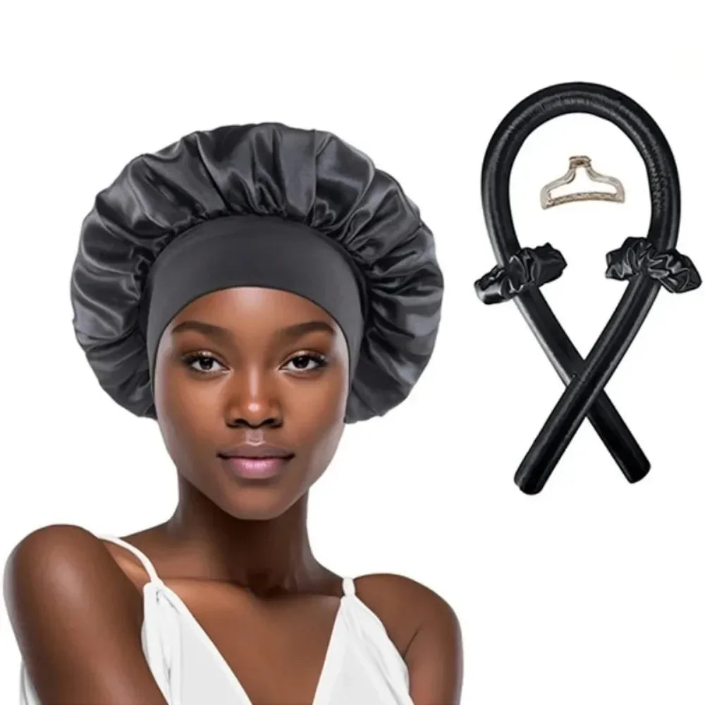 Heatless Curling Rod Satin Silk Sleeping Cap Set Headwrap Natural Curly Hair Long Hair Care Wave Sleeping Curling Styling Tool Selectia