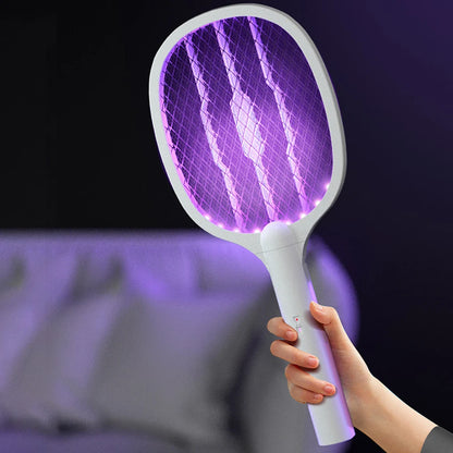 Matamoscas eléctrico de mano de 3000 V, 2 en 1, con lámpara antimosquitos recargable por USB, control de plagas.