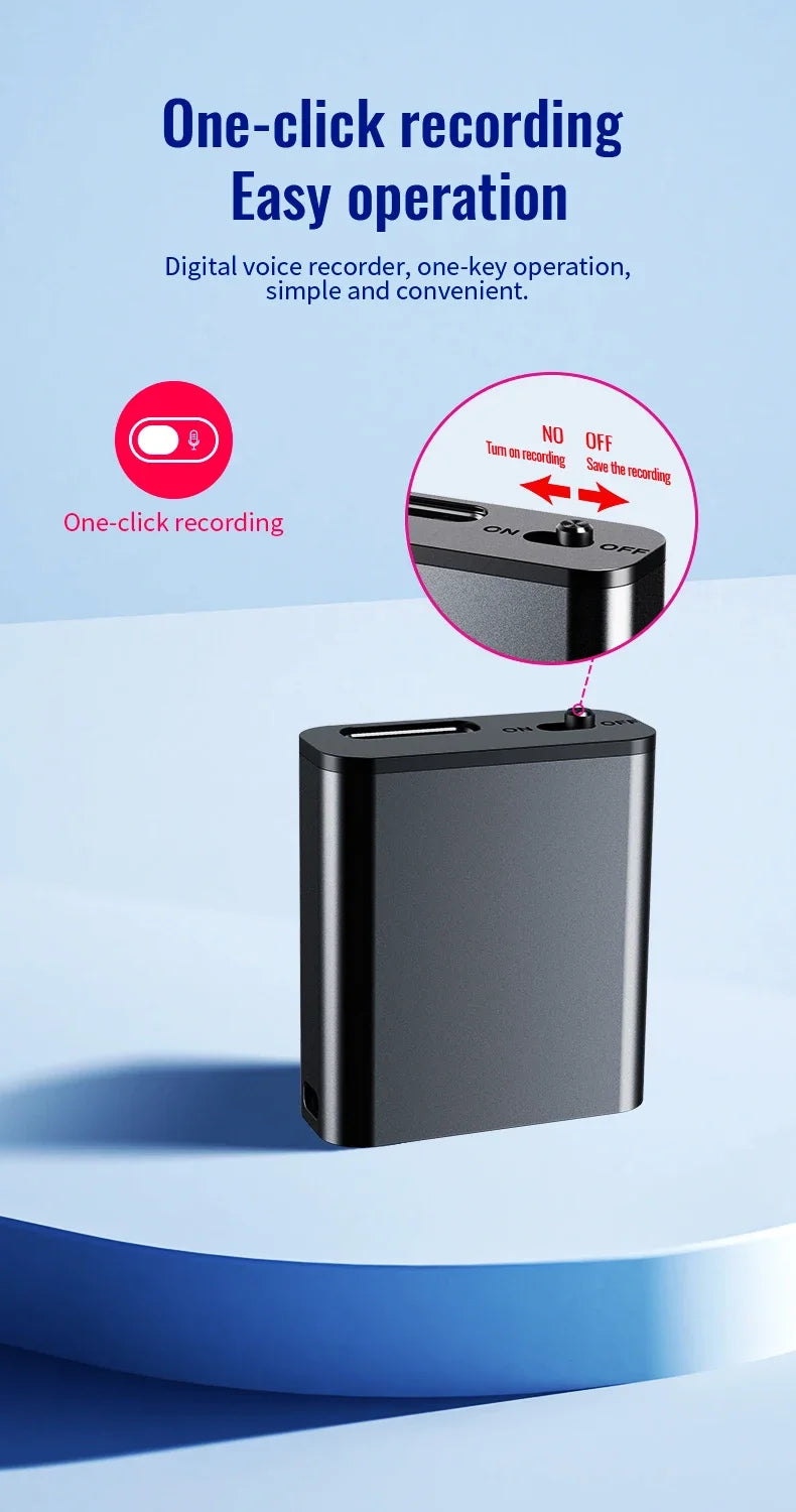 Mini grabadora de voz portátil inteligente, grabación de audio activada por voz, grabadora de sonido HD con reducción de ruido, reproductor MP3 con imán OTG